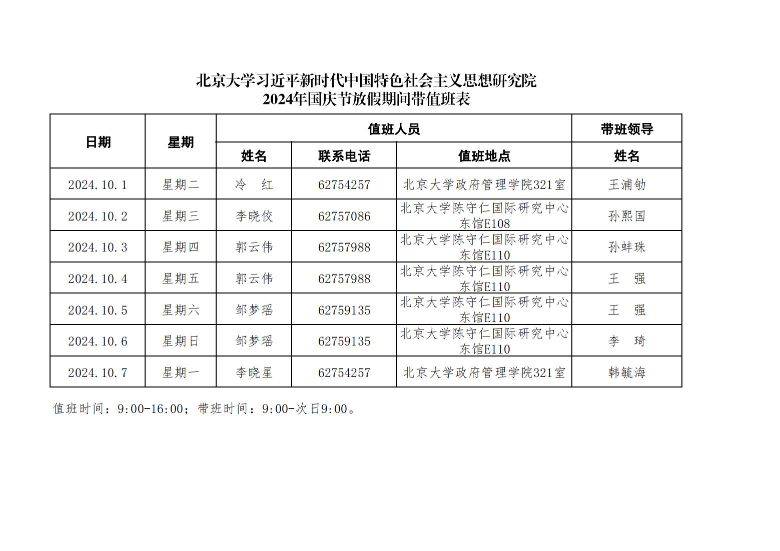 北京大学习近平新时代中国特色社会主义思想研究院2024年国庆节放假期间带值班表(8)_00(1).jpg